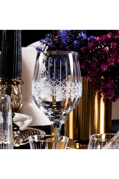 61 Parça 12 Kişilik Hasır El Dekor Kesme Cam Su Takımı