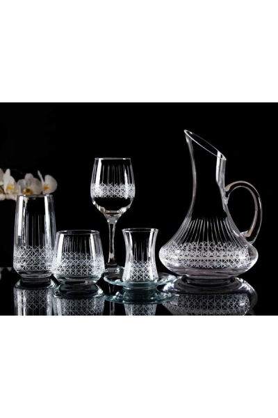 61 Parça 12 Kişilik Hasır El Dekor Kesme Cam Su Takımı