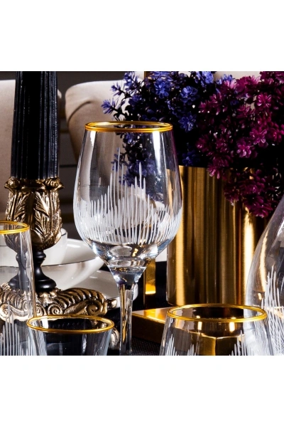 61 Parça 12 Kişilik Alev El Dekor Kesme Gold Cam Su Takımı