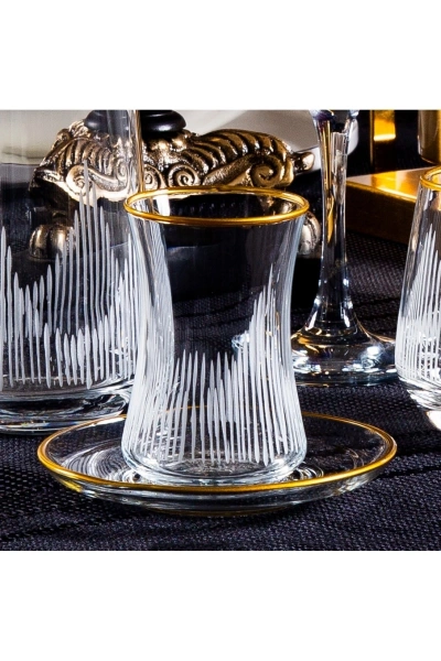 61 Parça 12 Kişilik Alev El Dekor Kesme Gold Cam Su Takımı