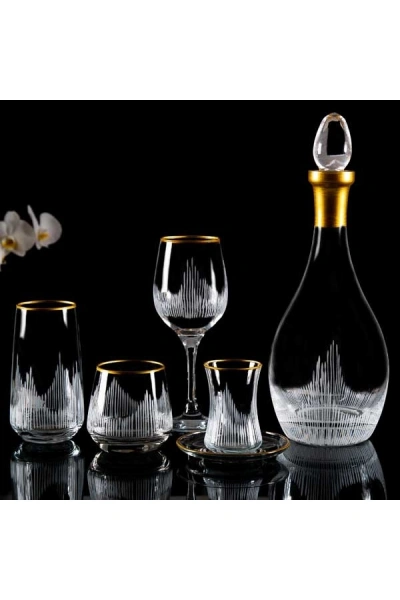 61 Parça 12 Kişilik Alev El Dekor Kesme Gold Cam Su Takımı