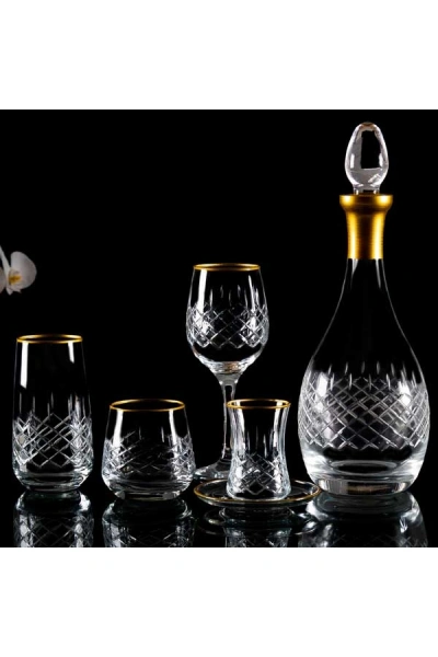 31 Parça 6 Kişilik Kareçubuk Gold El Dekor Parlatma Kesme Cam Su Takımı