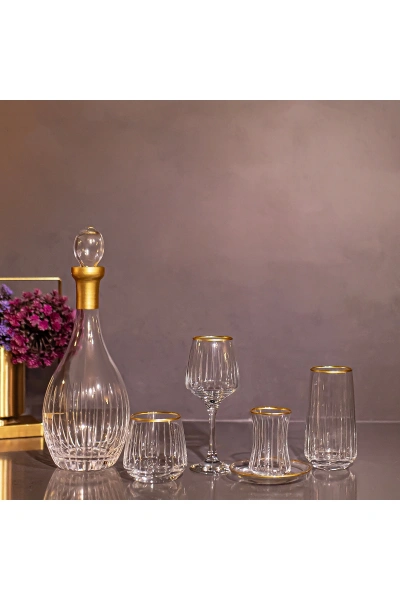 61 Parça 12 Kişilik Çubuk Gold El Dekor Kesme Cam Su Takımı