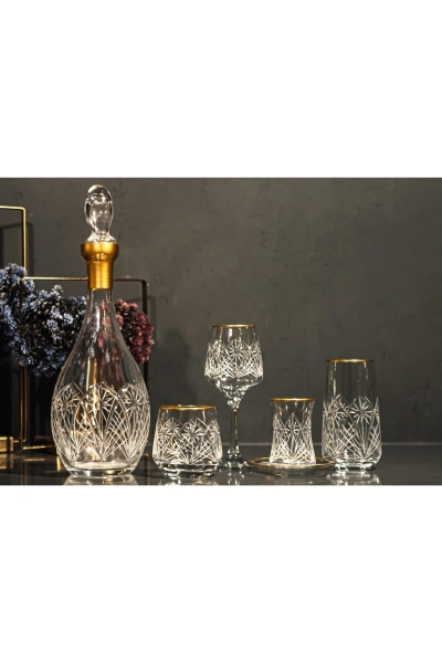 61 Parça 12 Kişilik Dantel El Dekor Kristal Kesme Gold Cam Su Takımı