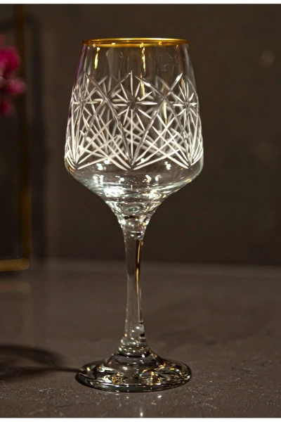 61 Parça 12 Kişilik Dantel El Dekor Kristal Kesme Gold Cam Su Takımı