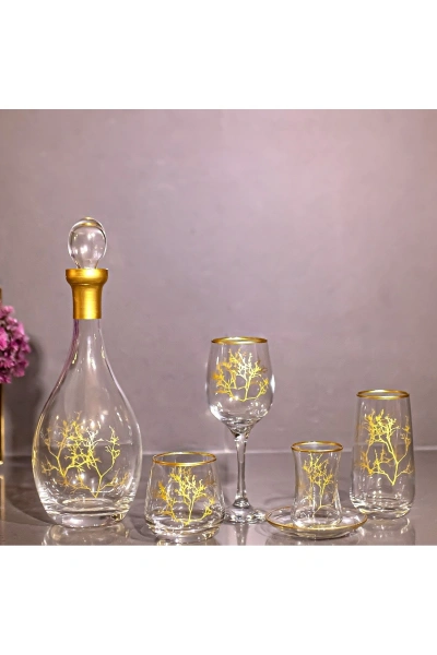 61 Parça 12 Kişilik Hayat Ağacı Gold Cam Su Takımı