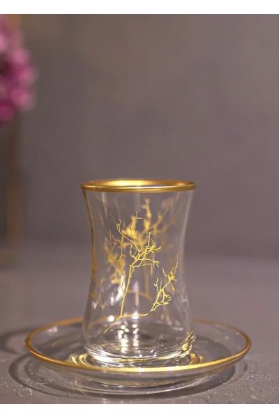 61 Parça 12 Kişilik Hayat Ağacı Gold Cam Su Takımı