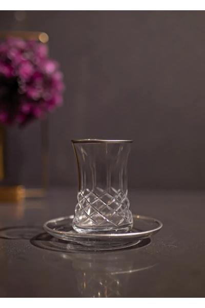 61 Parça 12 Kişilik Kareçubuk El Dekor Kristal Kesme Gümüş Cam Su Takımı