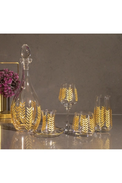 61 Parça 12 Kişilik El Dekor Kesme Gold Cam Su Takımı Çeyiz Seti