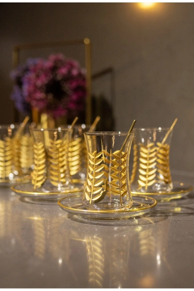 61 Parça 12 Kişilik El Dekor Kesme Gold Cam Su Takımı Çeyiz Seti