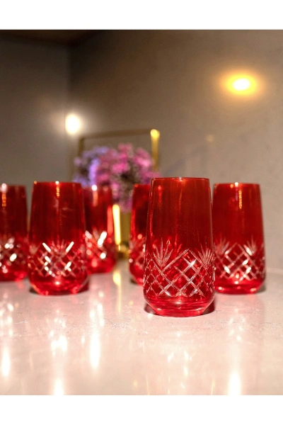 37 Parça 12 Kişilik El Dekor Renkli Kristal Kesme Cam Su Takımı