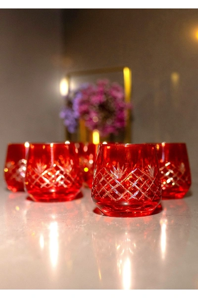 37 Parça 12 Kişilik El Dekor Renkli Kristal Kesme Cam Su Takımı