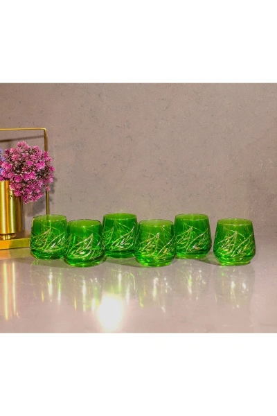6 Parça Yaprak El Dekor Kristal Kesme  Renkli Cam Bardak