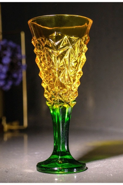 7 Parça Renkli Cam Su, Meşrubat Seti 1,5lt-270cc Sarı-Yeşil