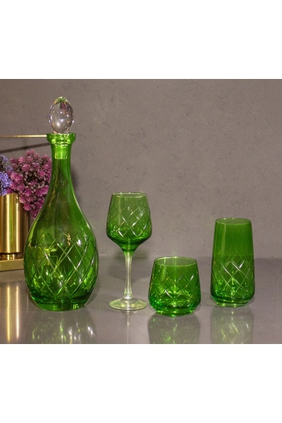 37 Parça 12 Kişilik Renkli Kesme Cam Su Takımı Bardak Seti