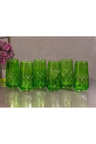 6 Parça Kristal Kesme Renkli Cam Bardak 480cc