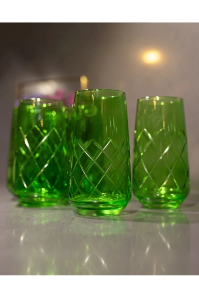 6 Parça Kristal Kesme Renkli Cam Bardak 480cc