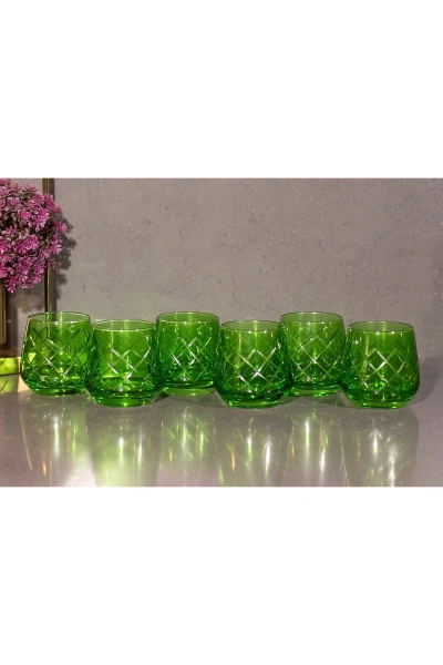 6 Parça Kristal Kesme Renkli Cam Bardak 345 cc