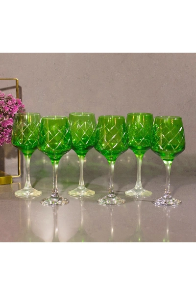 6 Parça Kristal Kesme Renkli Cam Bardak 295cc