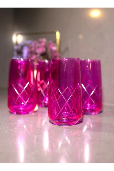 6 Parça Kristal Kesme Renkli Cam Bardak 480cc