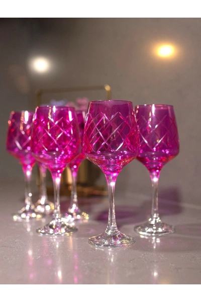 6 Parça Kristal Kesme Renkli Cam Bardak 295cc