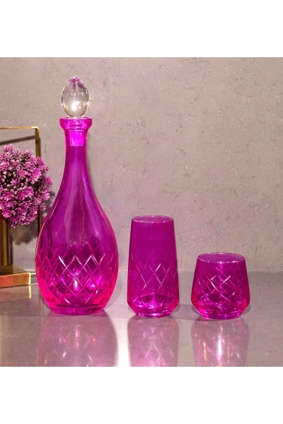 25 Parça 12 Kişilik El Dekor Renkli Kristal Kesme Cam Su Takımı