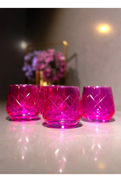 25 Parça 12 Kişilik El Dekor Renkli Kristal Kesme Cam Su Takımı