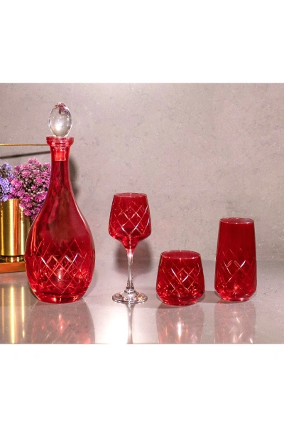 37 Parça 12 Kişilik El Dekor Renkli Kristal Kesme Cam Su Takımı