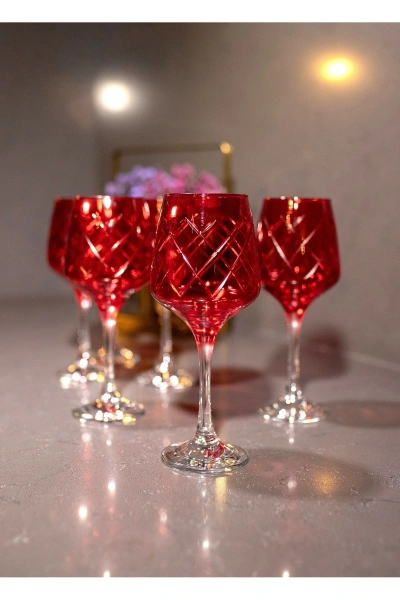 6 Parça Kristal Kesme Renkli Cam Bardak 295cc