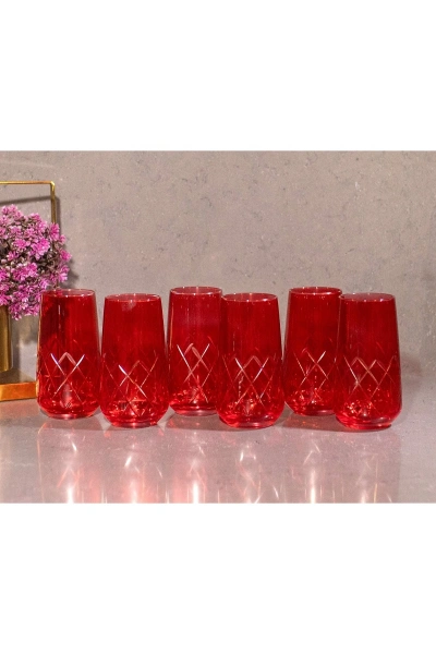 6 Parça Kristal Kesme Renkli Cam Bardak 480cc