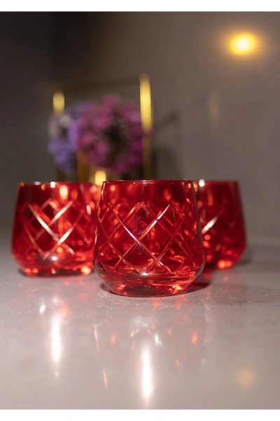 6 Parça Kristal Kesme Renkli Cam Bardak 345 cc