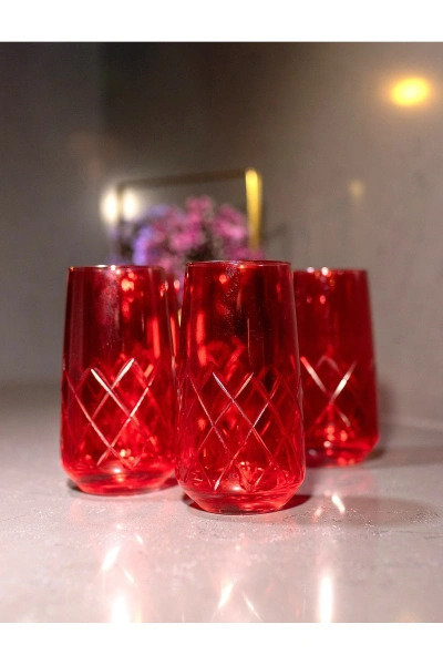 25 Parça 12 Kişilik El Dekor Renkli Kristal Kesme Cam Su Takımı