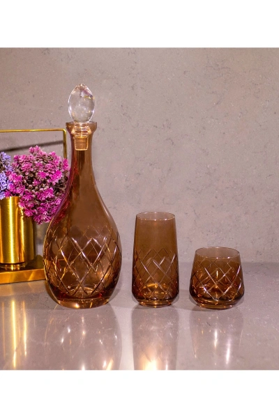 25 Parça 12 Kişilik El Dekor Renkli Kristal Kesme Cam Su Takımı