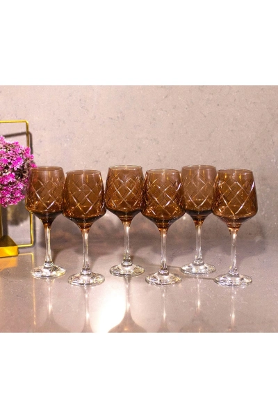 6 Parça Kristal Kesme Renkli Cam Bardak 295cc