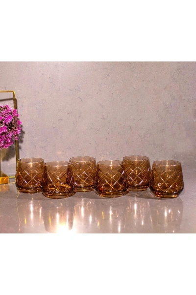6 Parça Kristal Kesme Renkli Cam Bardak 345 cc