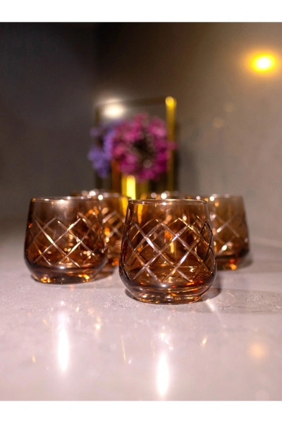 6 Parça Kristal Kesme Renkli Cam Bardak 345 cc