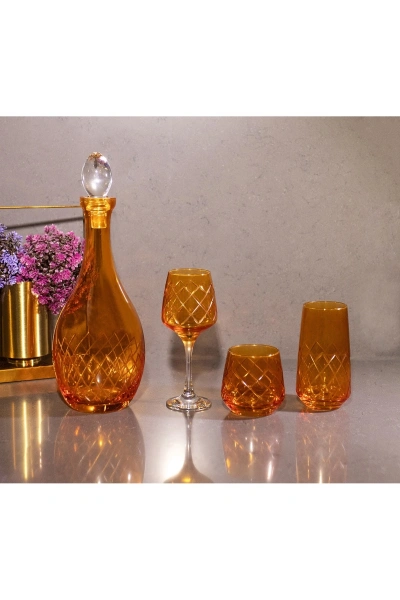 37 Parça 12 Kişilik El Dekor Renkli Kristal Kesme Cam Su Takımı