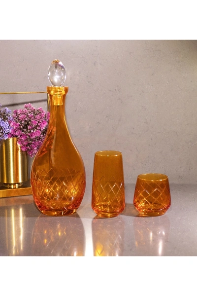 25 Parça 12 Kişilik El Dekor Renkli Kristal Kesme Cam Su Takımı