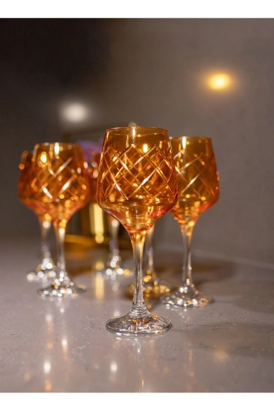 6 Parça Kristal Kesme Renkli Cam Bardak 295cc