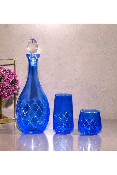 25 Parça 12 Kişilik El Dekor Renkli Kristal Kesme Cam Su Takımı