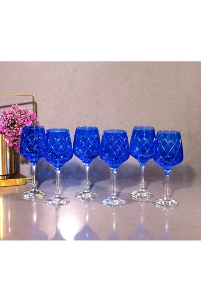 6 Parça Kristal Kesme Renkli Cam Bardak 295cc
