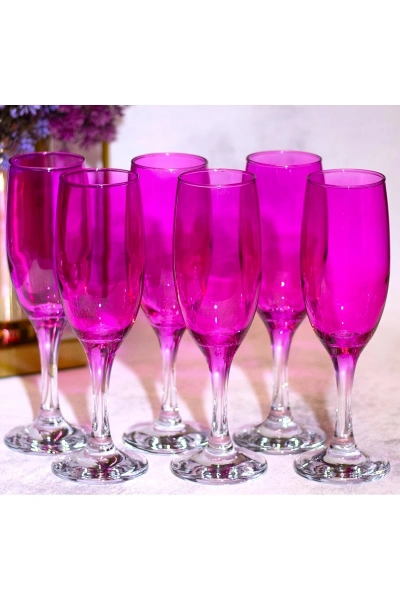 6 Parça Renkli Kahve Yanı Kadeh Bardak Seti 190cc