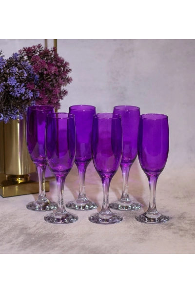 6 Parça Renkli Kahve Yanı Kadeh Bardak Seti 190cc