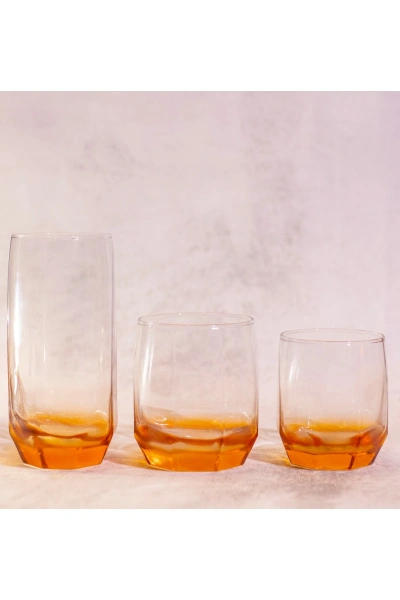 18 Parça 6 Kişilik Renkli Cam Bardak Meşrubat Takımı