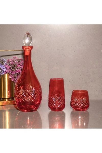 25 Parça 12 Kişilik El Dekor Kristal Kesme Renkli Cam Su Takımı