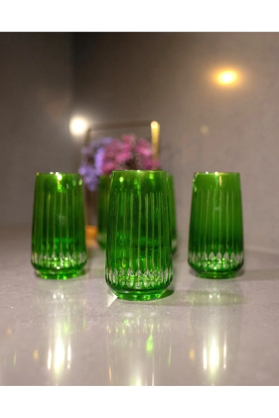 25 Parça 12 Kişilik El Dekor Kristal Kesme Renkli Cam Su Takımı