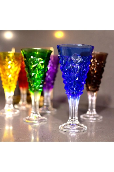 6 Parça Renkli Cam Meşrubat Bardak-Kadeh Bardak 250cc