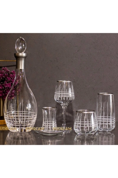 31 Parça 6 Kişilik Ekose Kristal Kesme Gümüş Cam Su Bardak Takımı,Meşrubat Bardağı Seti