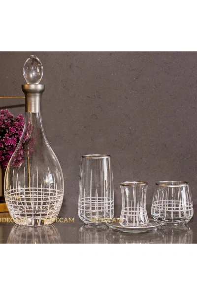 49 Parça 12 Kişilik Ekose Kristal Kesme Gümüş Cam Su Bardak Takımı,Meşrubat Bardağı Seti