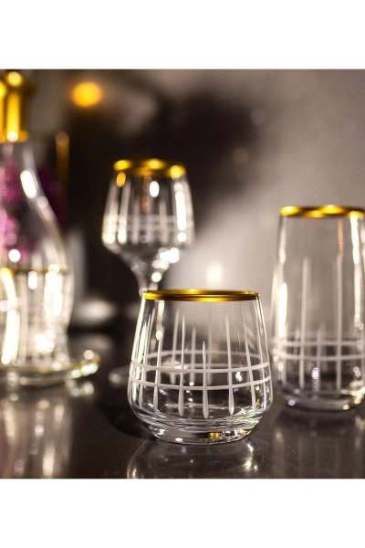 61 Parça 12 Kişilik Ekose Kristal Kesme Gold Cam Su Bardak Takımı,Meşrubat Bardağı Seti